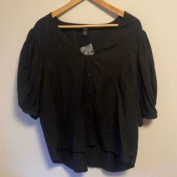 Express | Linen blend button up top with puff sleeves - Picture 9 of 9